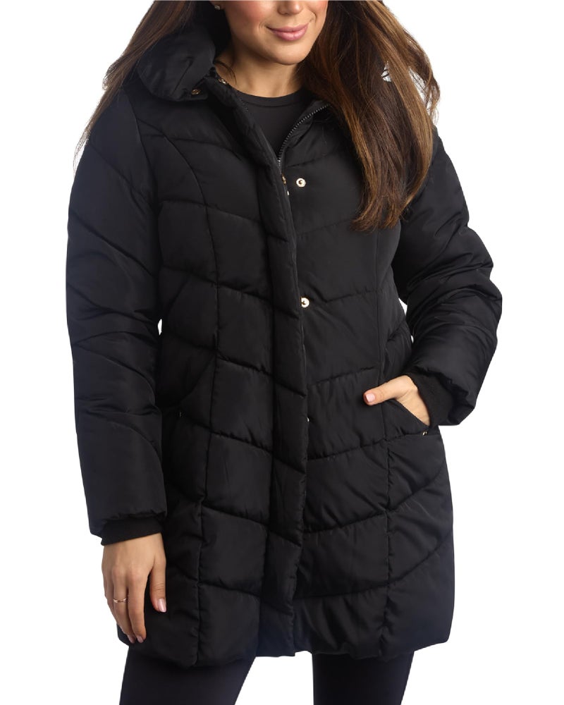 Steve Madden Womens Puffer Jacket - Heavyweight Insulated Quilted Parka Winter Coat - Hooded Bubble Winter Jacket for Women, Size 1X, Black - Image 1